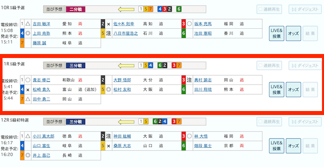 岸和田競輪　2024年3月28日10〜12R　ライン予想