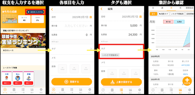 競輪アプリ　収支管理　使い方