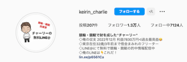 競輪投資家チャーリー　インスタアカウント