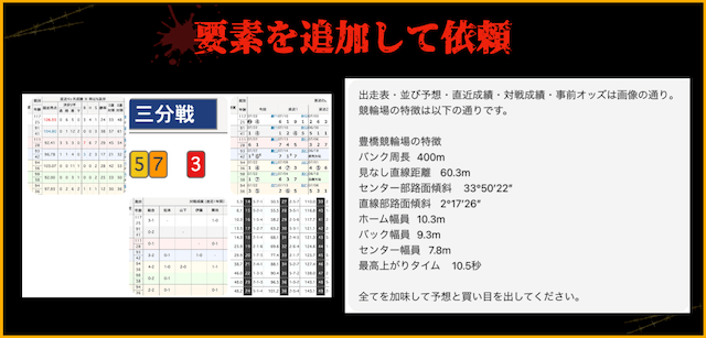 チャットGPT競輪予想　複数要素で依頼