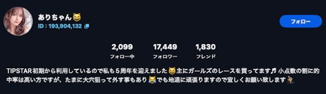 ティップスター　ありちゃんさん