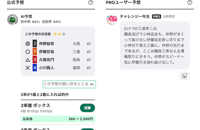 ウィンチケット　AI予想とPRO予想